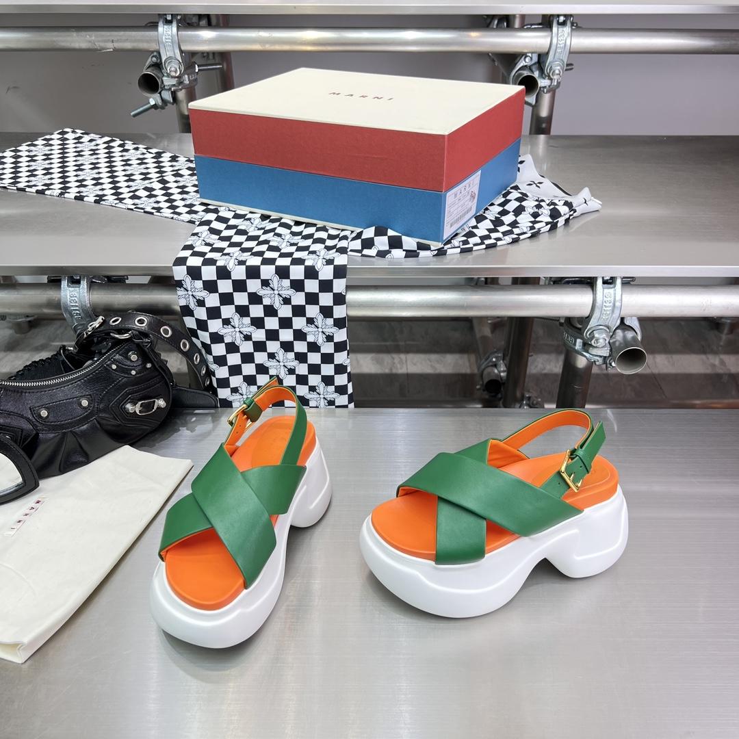 Marni Green Leather Criss-cross Aras 23 Sandal - DopestKickz