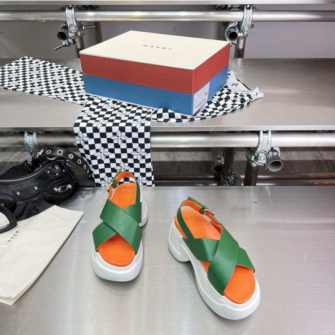 Marni Green Leather Criss-cross Aras 23 Sandal - DopestKickz