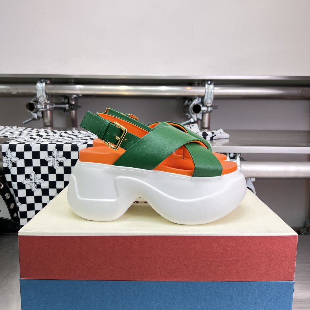 Marni Green Leather Criss-cross Aras 23 Sandal - DopestKickz