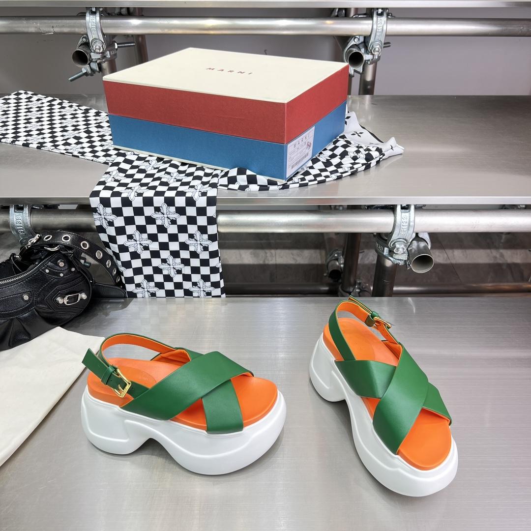 Marni Green Leather Criss-cross Aras 23 Sandal - DopestKickz