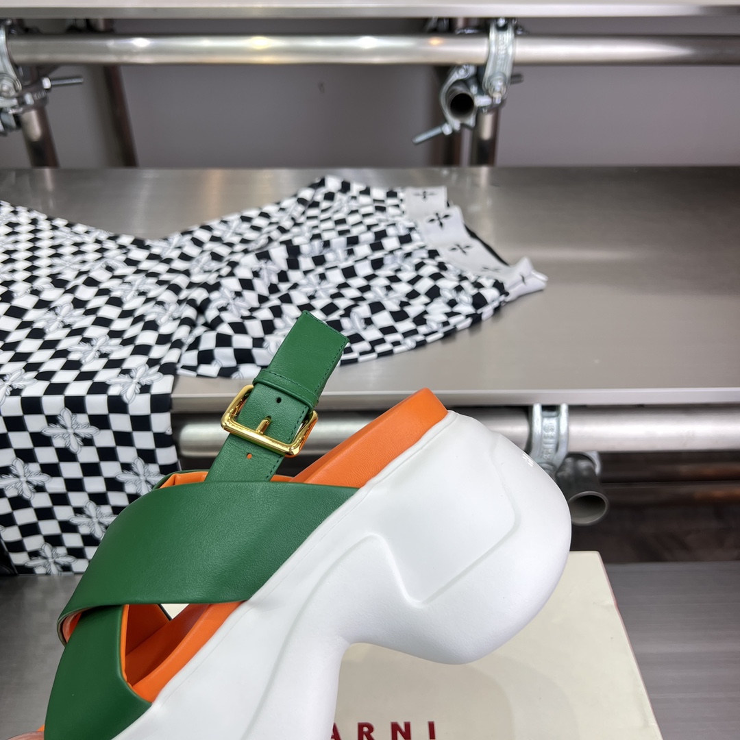 Marni Green Leather Criss-cross Aras 23 Sandal - DopestKickz