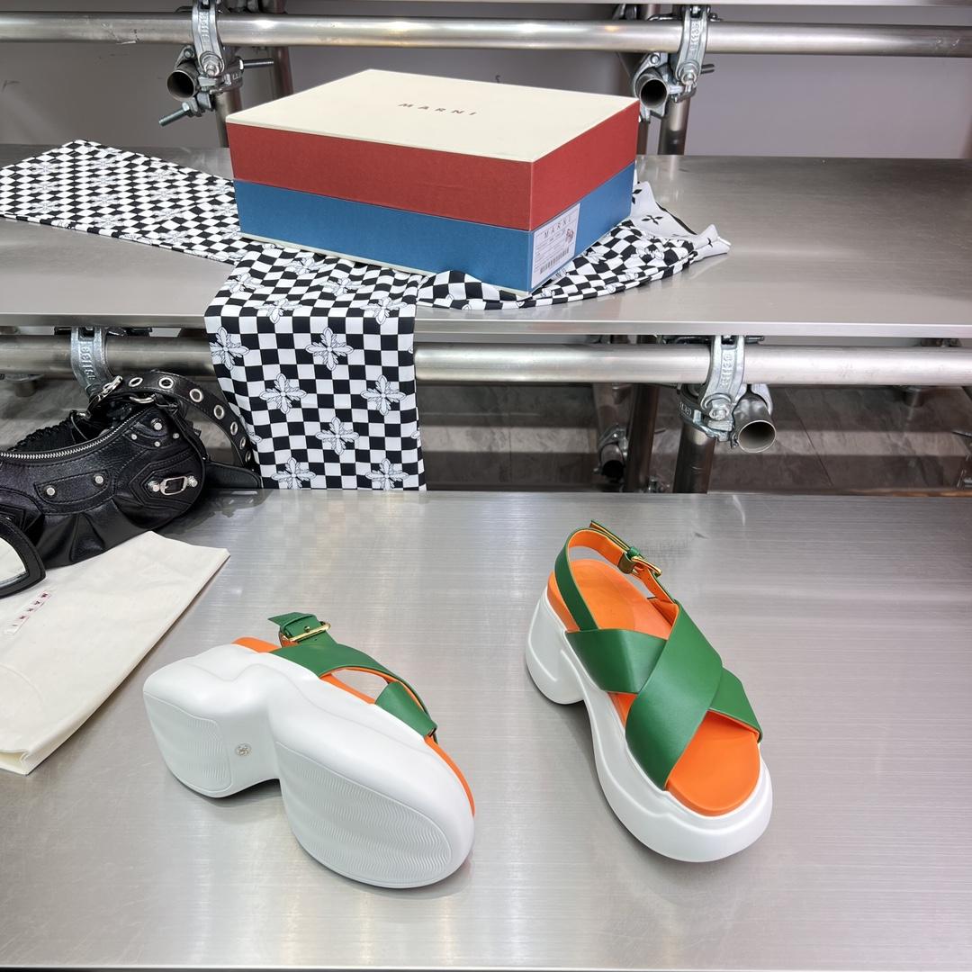 Marni Green Leather Criss-cross Aras 23 Sandal - DopestKickz