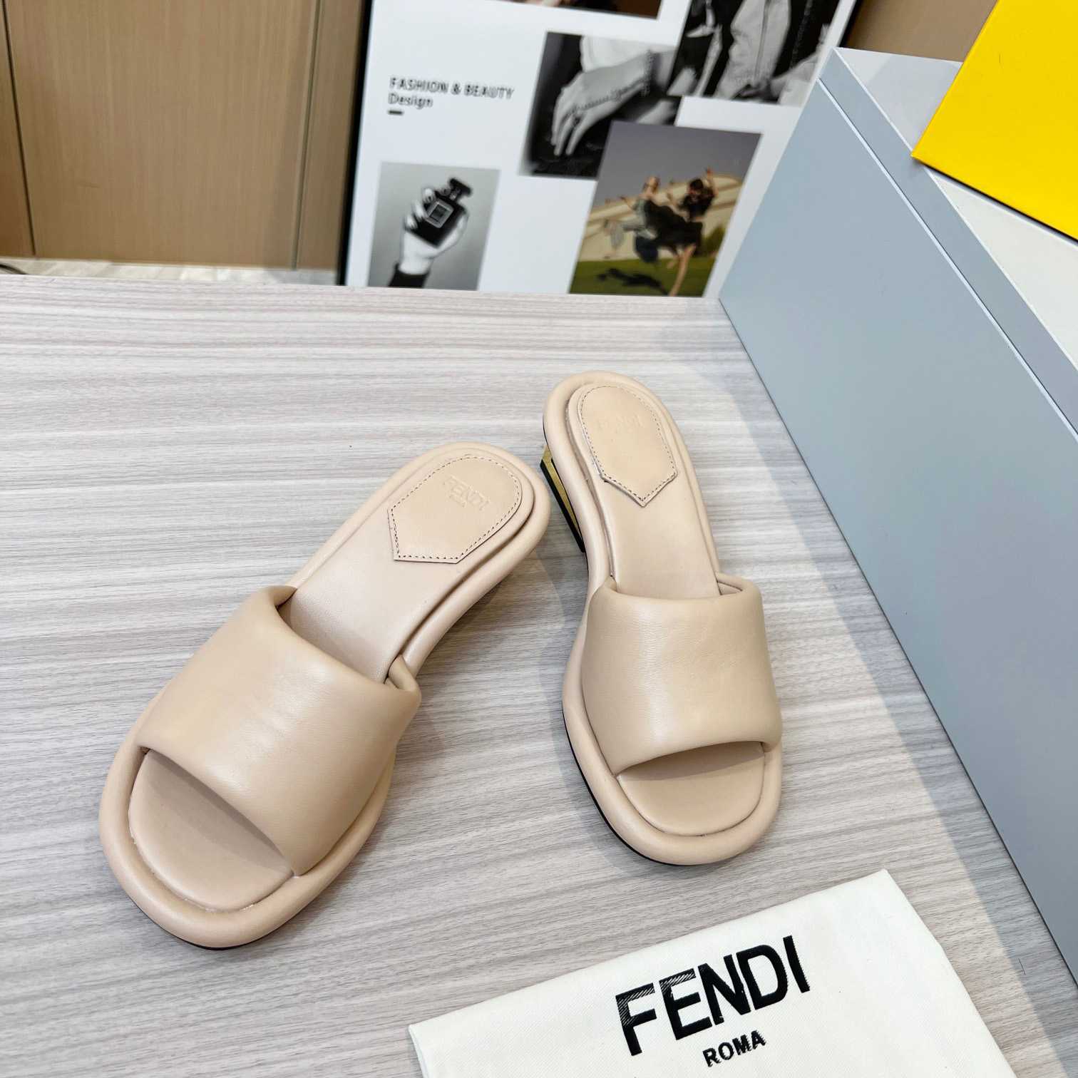 Fendi Baguette Beige Nappa Leather Slides - DopestKickz