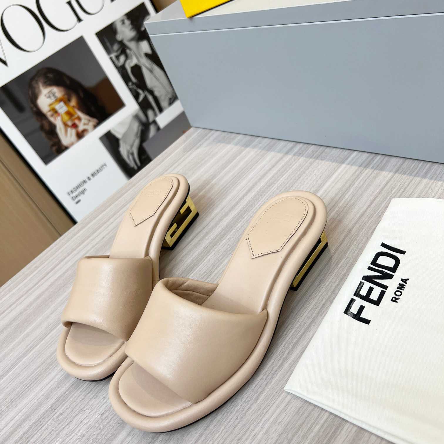 Fendi Baguette Beige Nappa Leather Slides - DopestKickz
