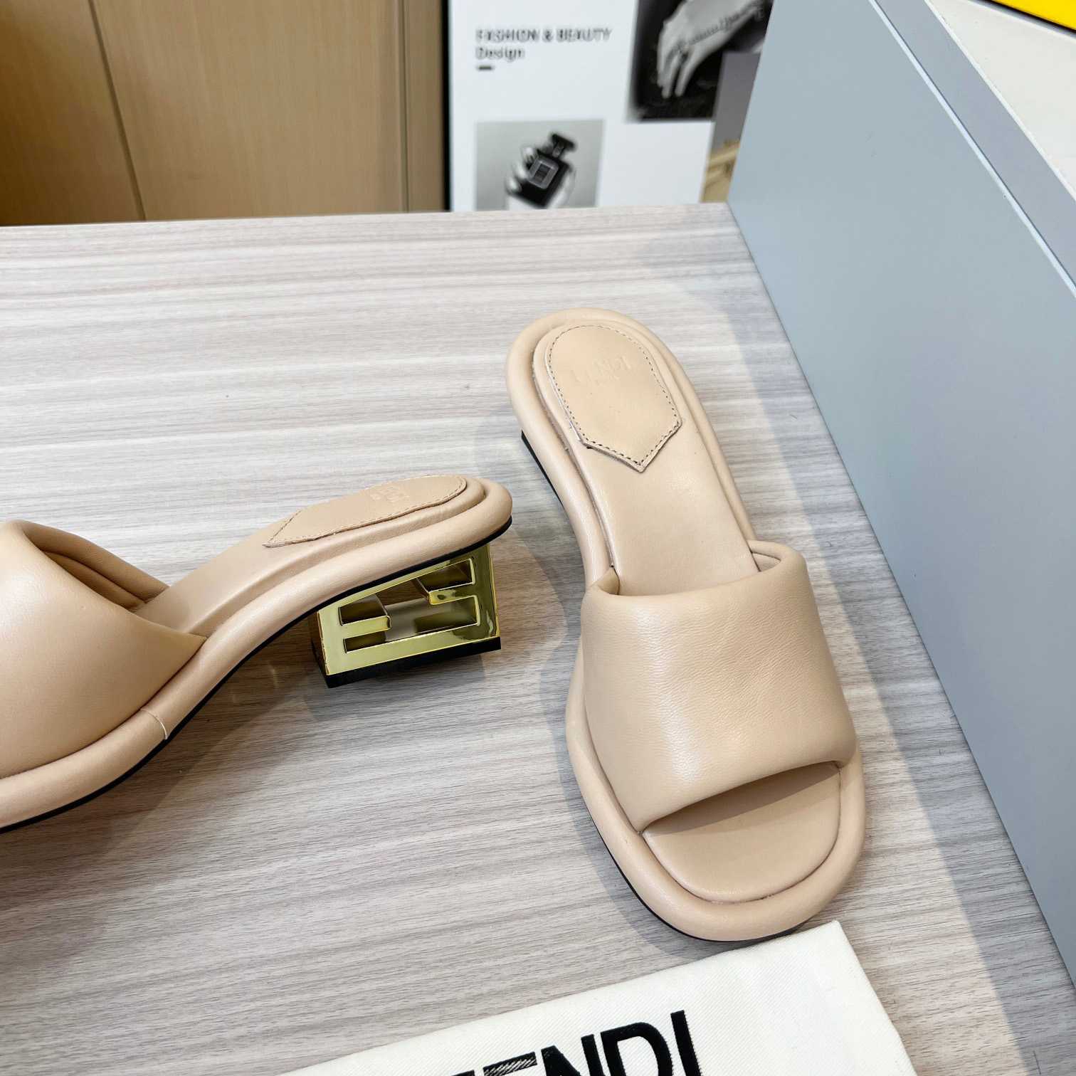Fendi Baguette Beige Nappa Leather Slides - DopestKickz