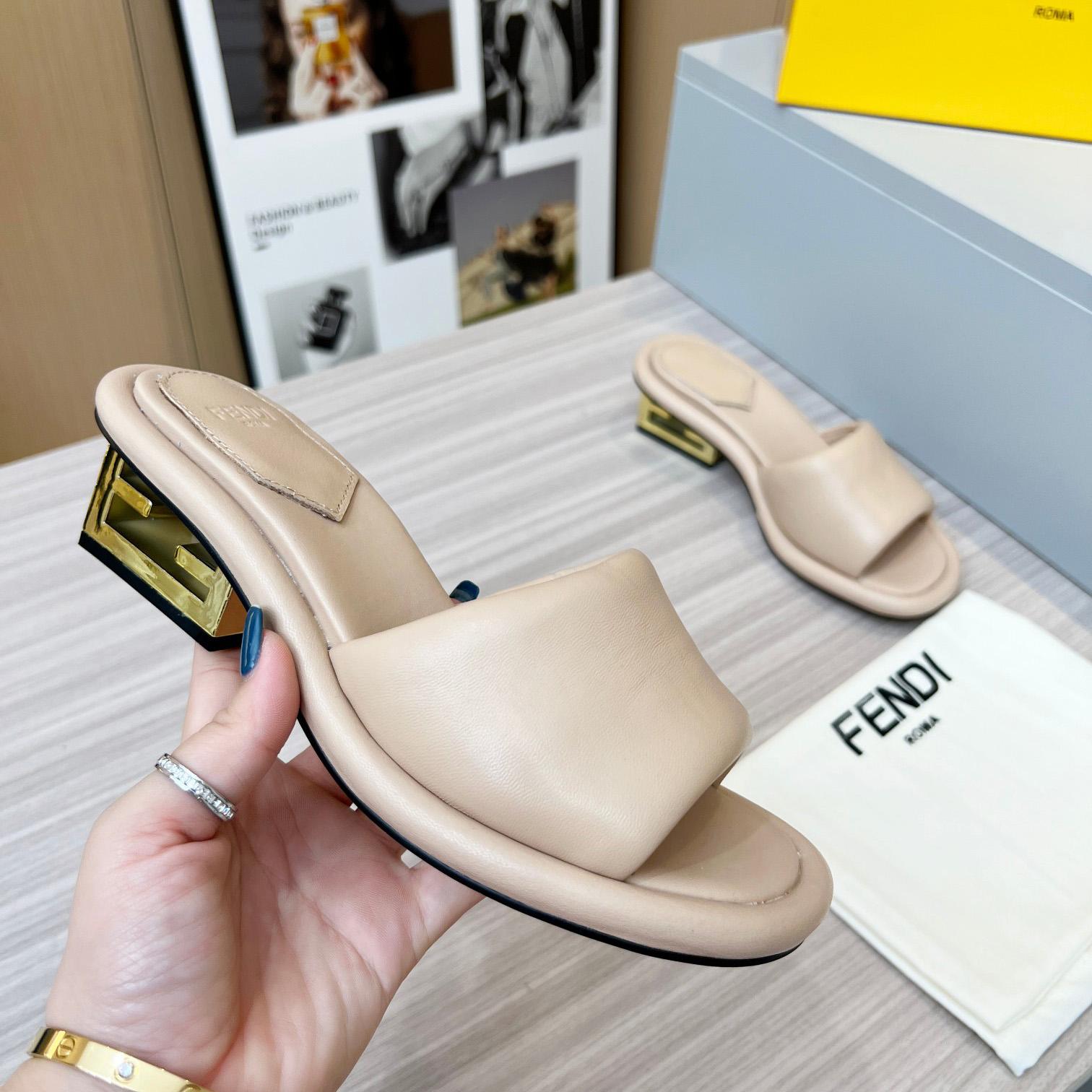 Fendi Baguette Beige Nappa Leather Slides - DopestKickz