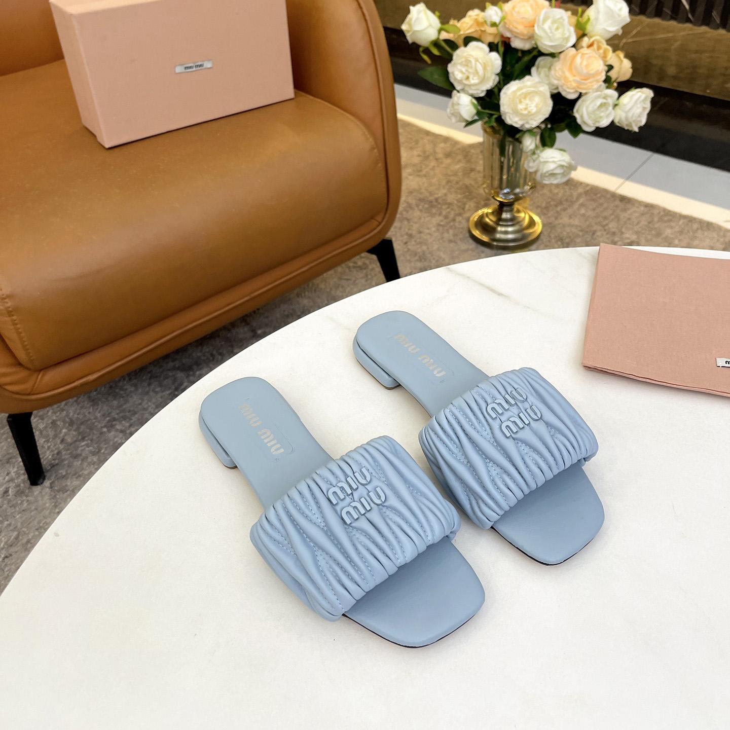 Miu Miu Matelassé Nappa Leather Slides - DopestKickz