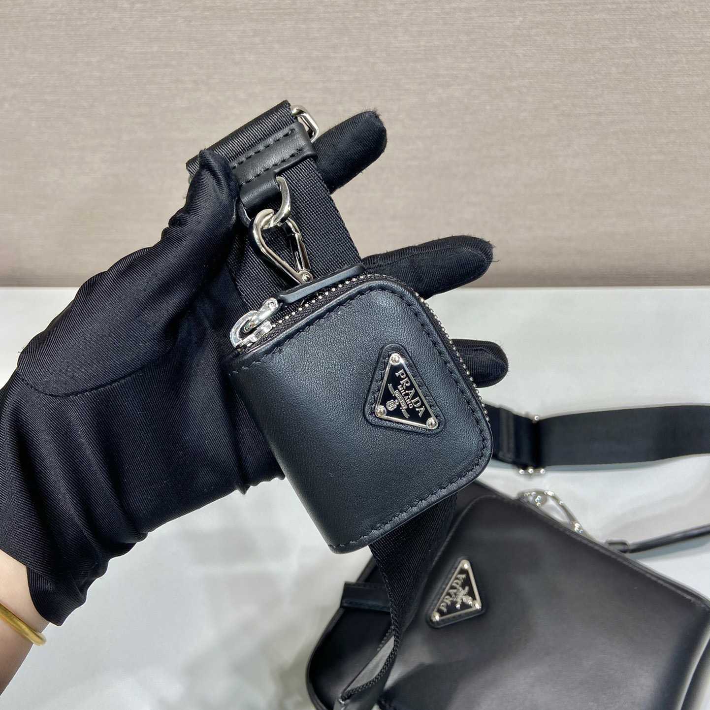 Prada Leather Shoulder Bag With Pouch - DopestKickz