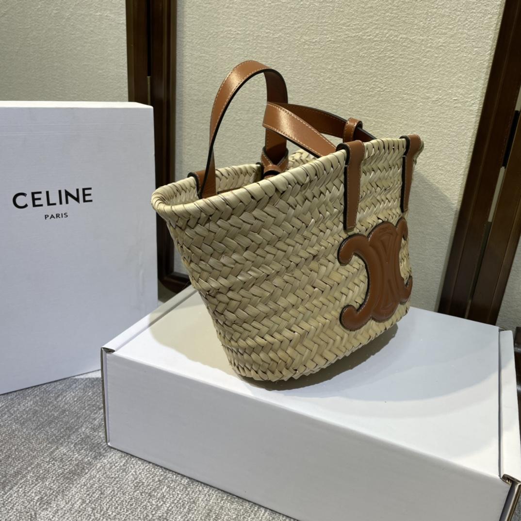 Celine Teen Triomphe Celine Classic Panier In Palm Leaves And Calfskin Tan - DopestKickz
