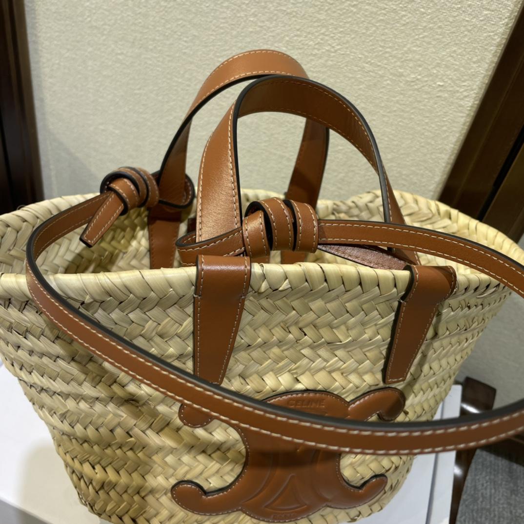 Celine Teen Triomphe Celine Classic Panier In Palm Leaves And Calfskin Tan - DopestKickz