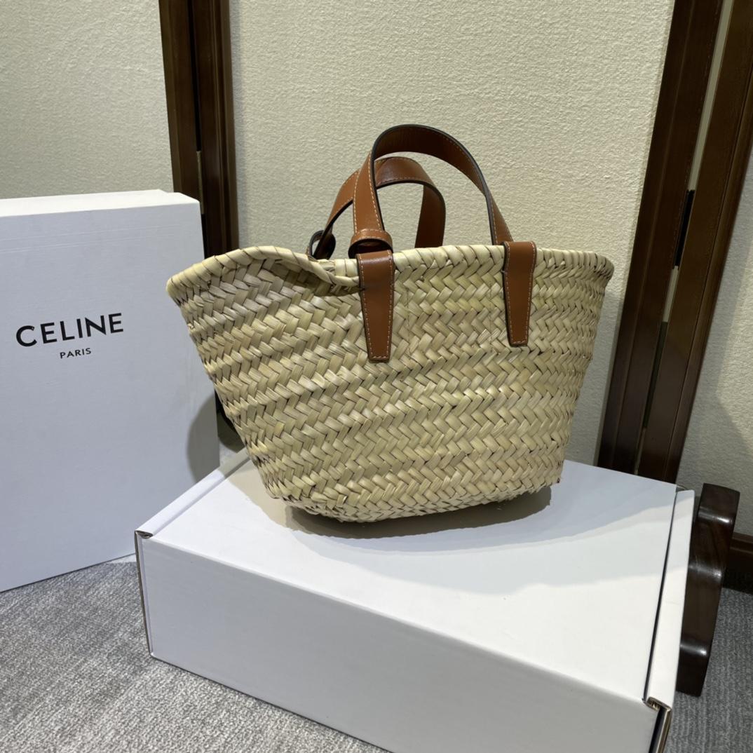 Celine Teen Triomphe Celine Classic Panier In Palm Leaves And Calfskin Tan - DopestKickz