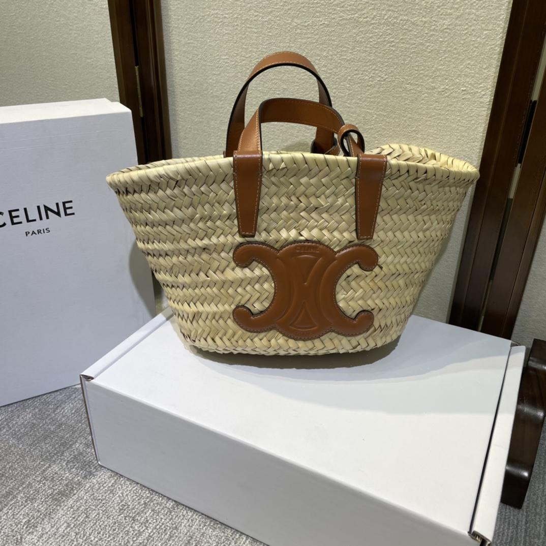 Celine Teen Triomphe Celine Classic Panier In Palm Leaves And Calfskin Tan - DopestKickz