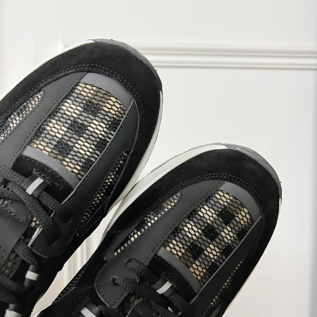 Burberry Logo Embossed, Leather, Suede And Mesh Sneakers - DopestKickz