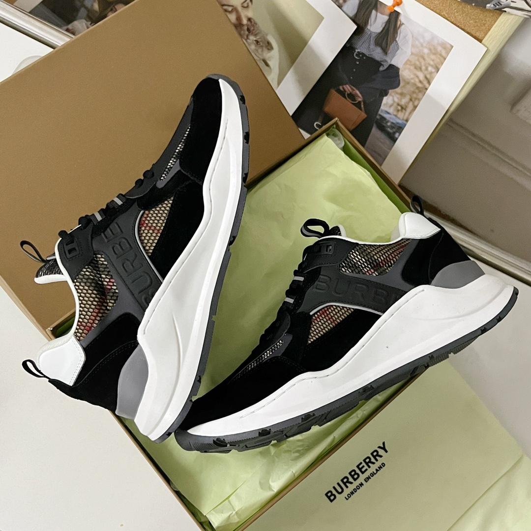 Burberry Logo Embossed, Leather, Suede And Mesh Sneakers - DopestKickz