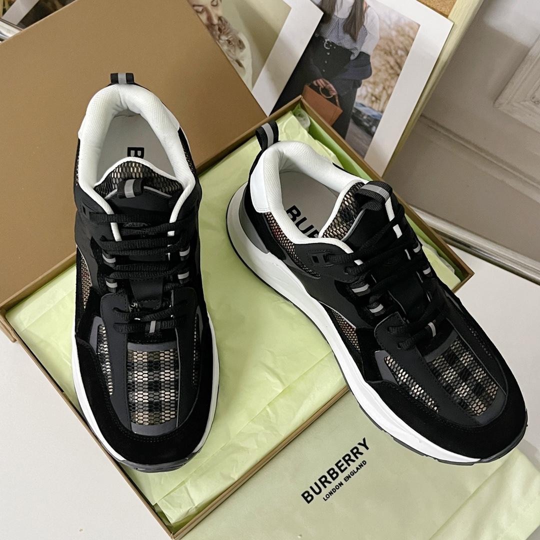 Burberry Logo Embossed, Leather, Suede And Mesh Sneakers - DopestKickz
