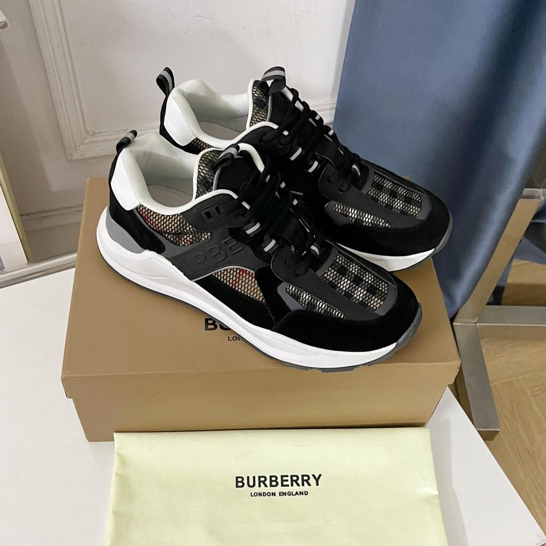Burberry Logo Embossed, Leather, Suede And Mesh Sneakers - DopestKickz