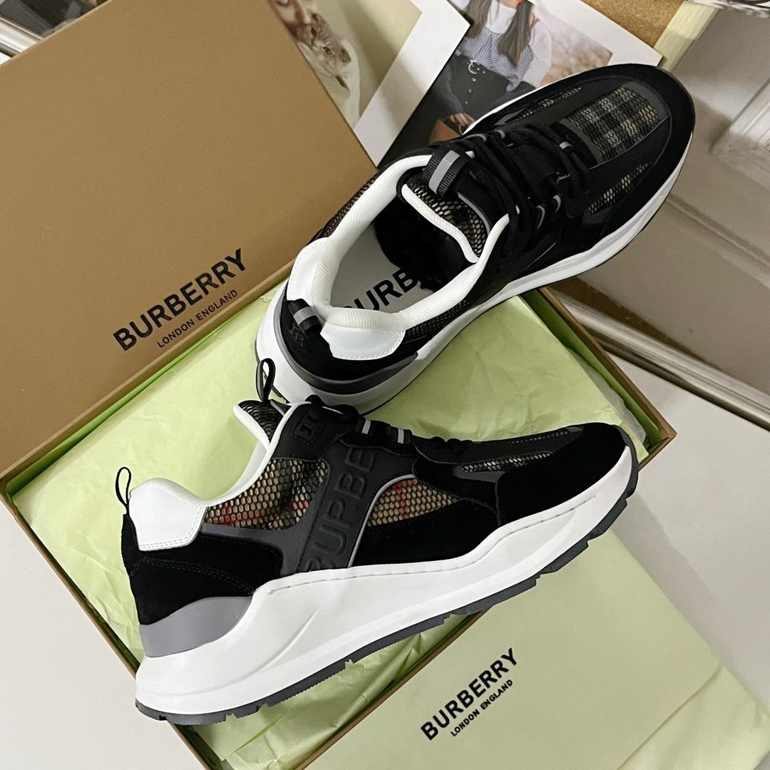 Burberry Logo Embossed, Leather, Suede And Mesh Sneakers - DopestKickz