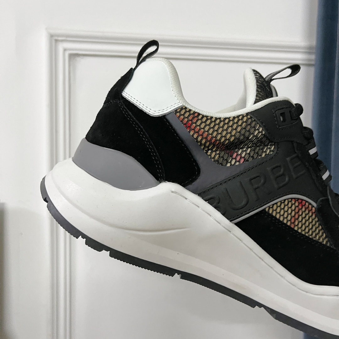 Burberry Logo Embossed, Leather, Suede And Mesh Sneakers - DopestKickz