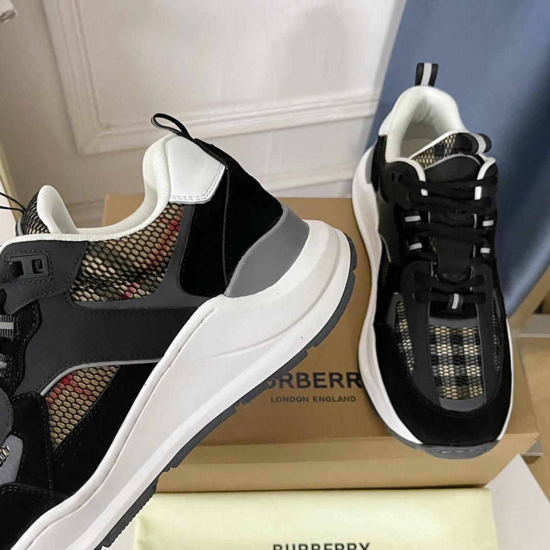Burberry Logo Embossed, Leather, Suede And Mesh Sneakers - DopestKickz