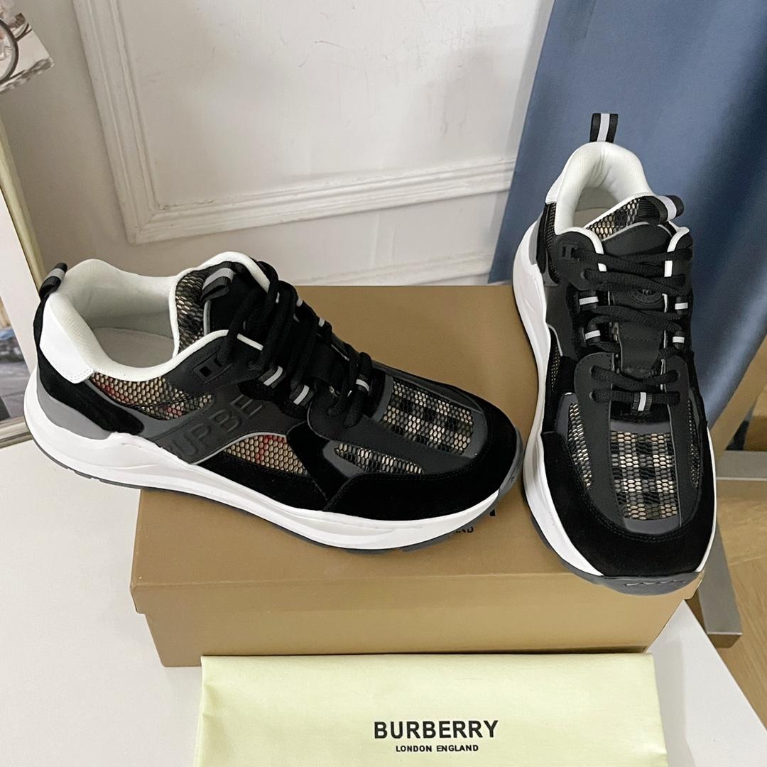 Burberry Logo Embossed, Leather, Suede And Mesh Sneakers - DopestKickz