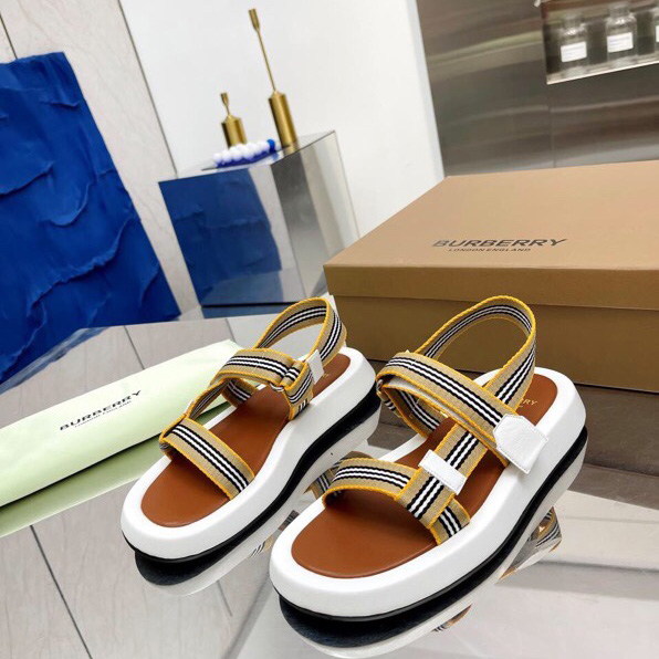 Burberry Icon Stripe Flat Sandals - DopestKickz