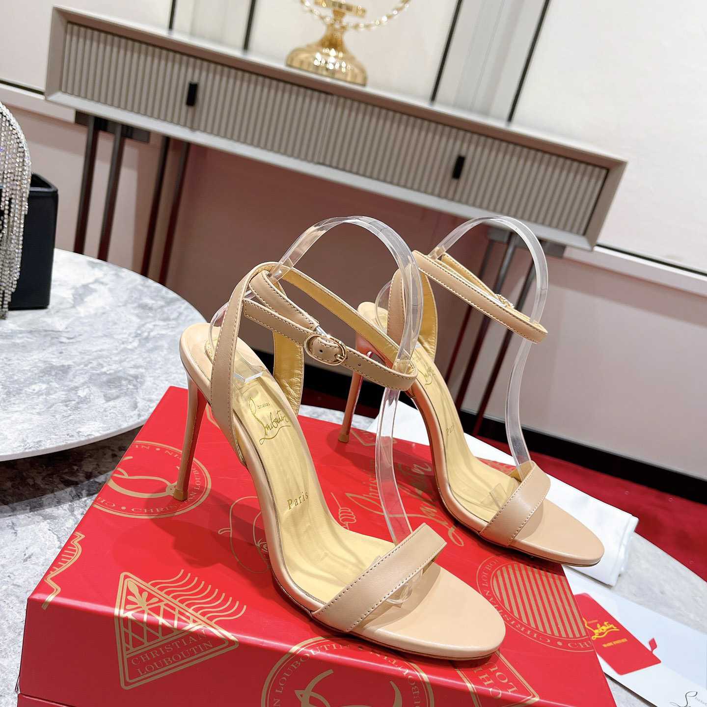 Christian Louboutin Loubi Queen Sandals - Nappa leather - Nude - DopestKickz