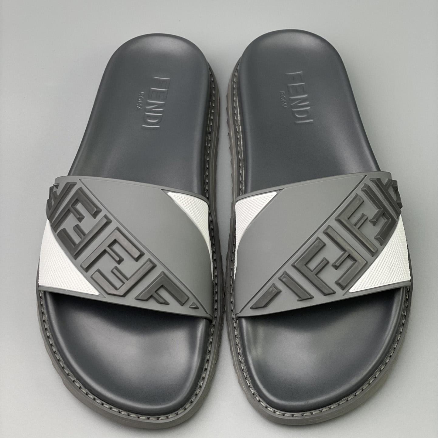 Fendi Gray Rubber Slides - DopestKickz