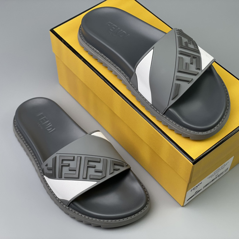 Fendi Gray Rubber Slides - DopestKickz