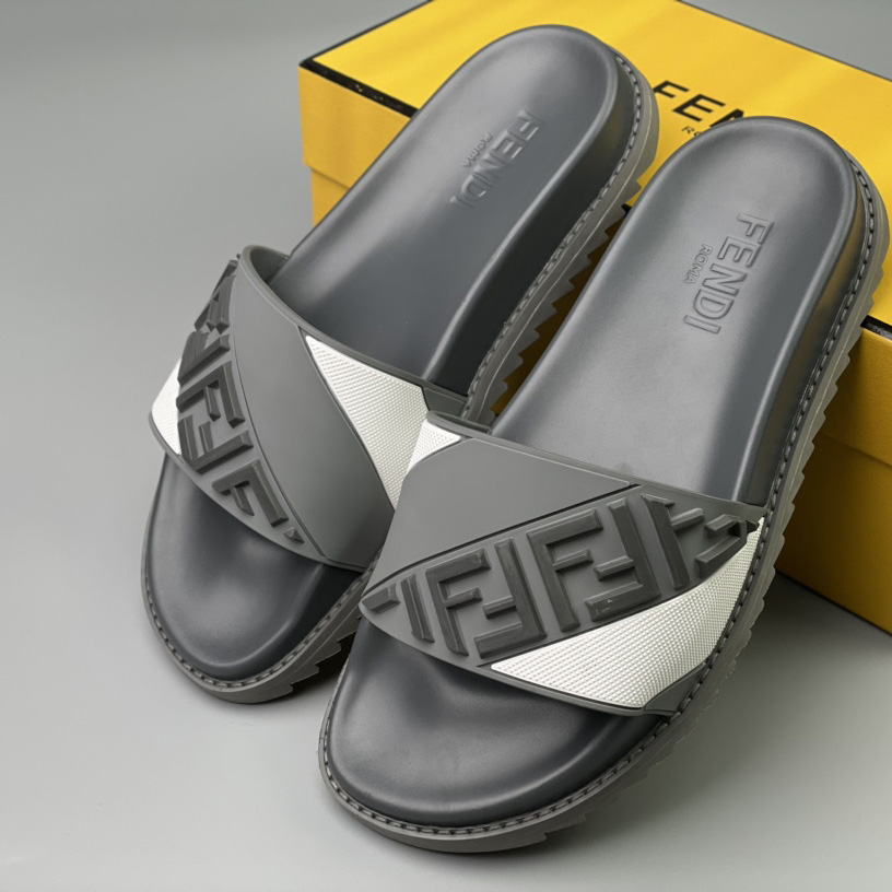 Fendi Gray Rubber Slides - DopestKickz