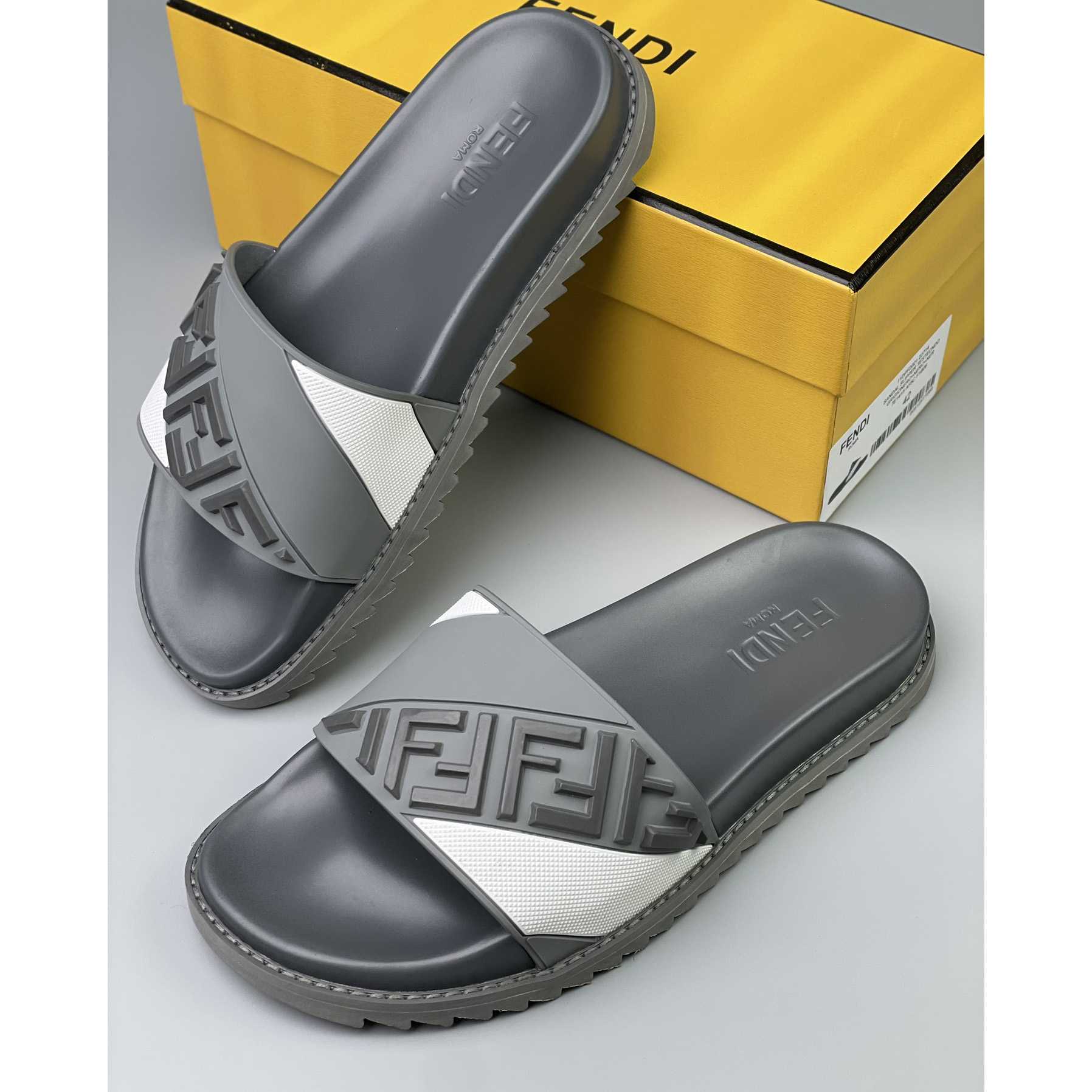 Fendi Gray Rubber Slides - DopestKickz