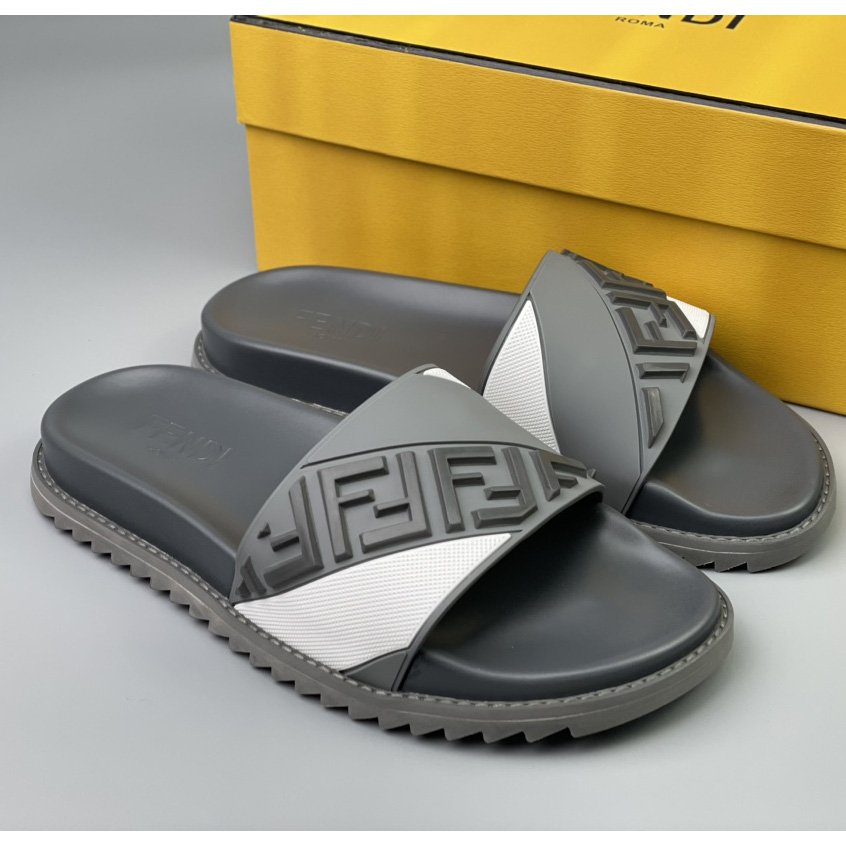 Fendi Gray Rubber Slides - DopestKickz
