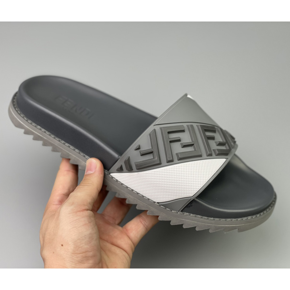 Fendi Gray Rubber Slides - DopestKickz