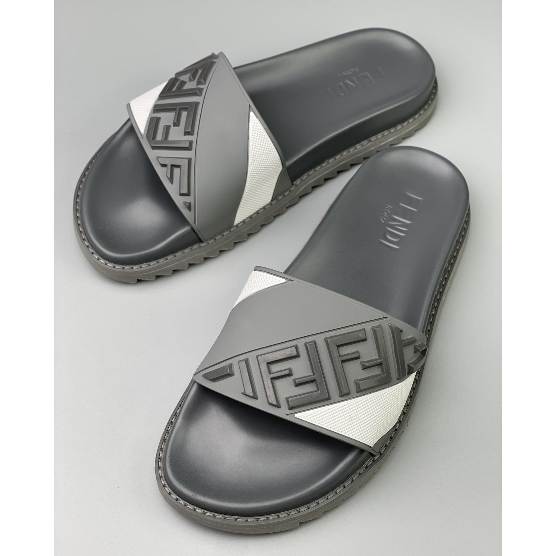Fendi Gray Rubber Slides - DopestKickz