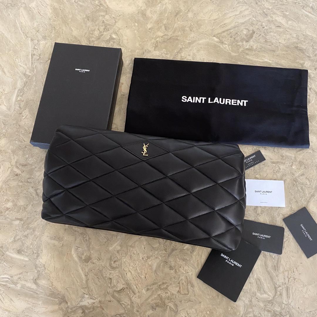 Saint Laurent Sade Puffer Quilted Leather Clutch In Black  - DopestKickz