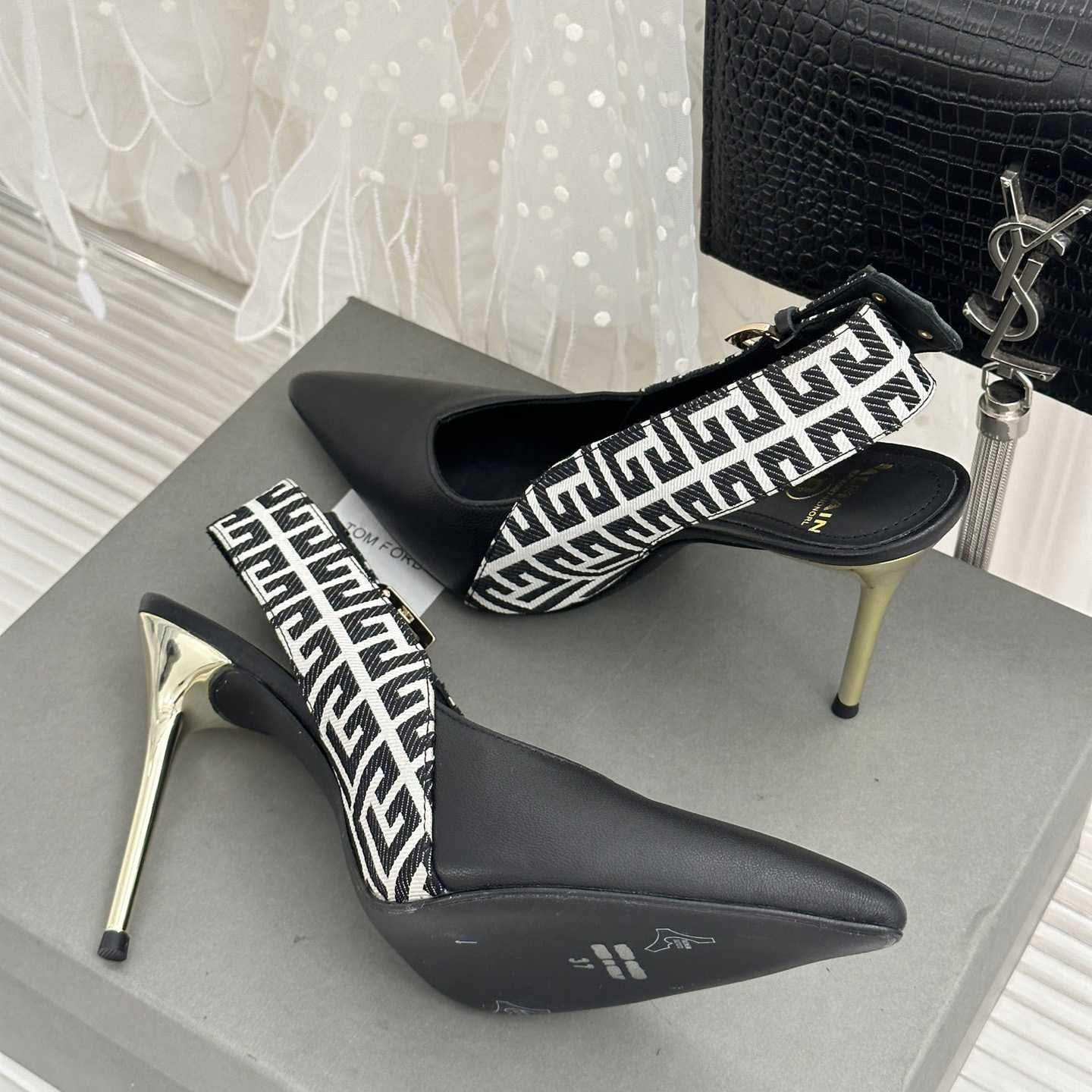 Balmain Ruby Monogrammed Leather Slingbacks - DopestKickz