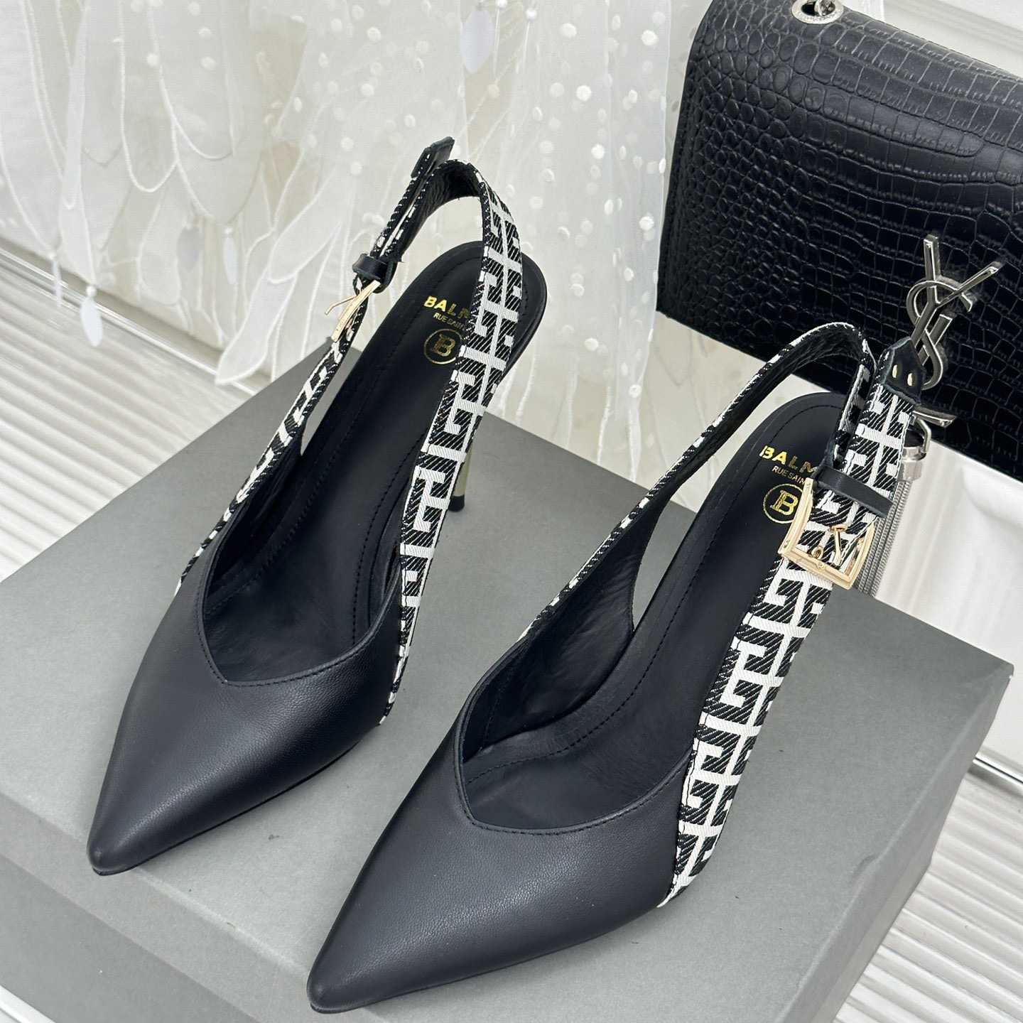 Balmain Ruby Monogrammed Leather Slingbacks - DopestKickz