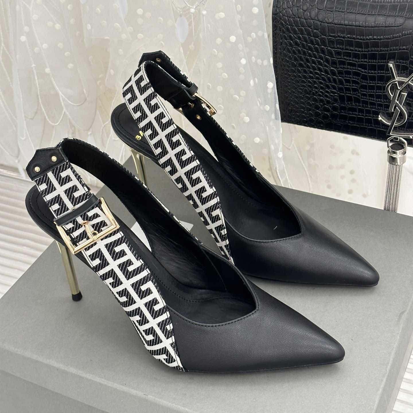 Balmain Ruby Monogrammed Leather Slingbacks - DopestKickz