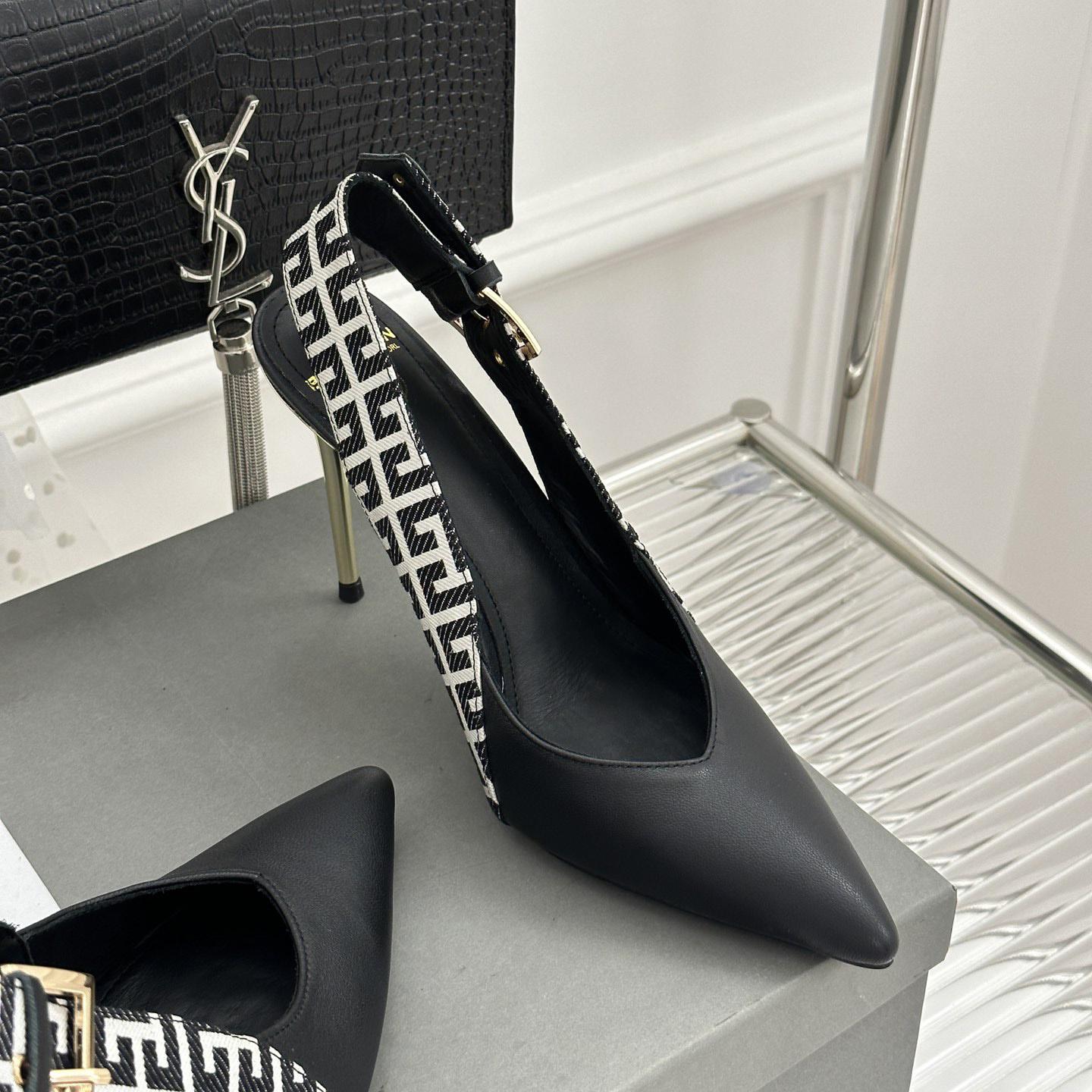 Balmain Ruby Monogrammed Leather Slingbacks - DopestKickz