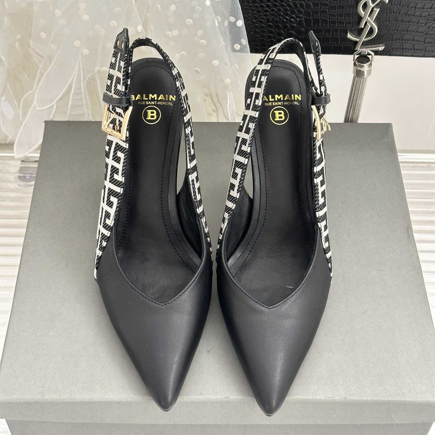 Balmain Ruby Monogrammed Leather Slingbacks - DopestKickz
