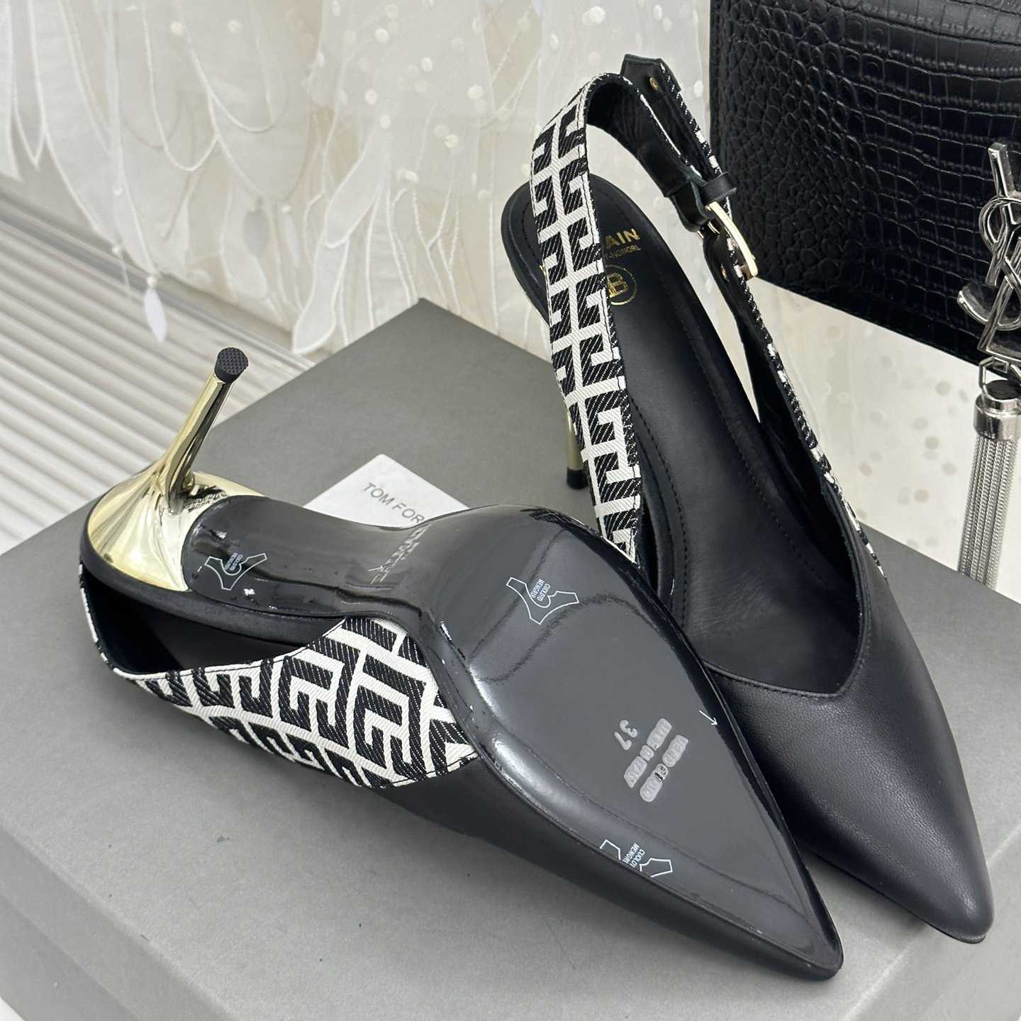 Balmain Ruby Monogrammed Leather Slingbacks - DopestKickz