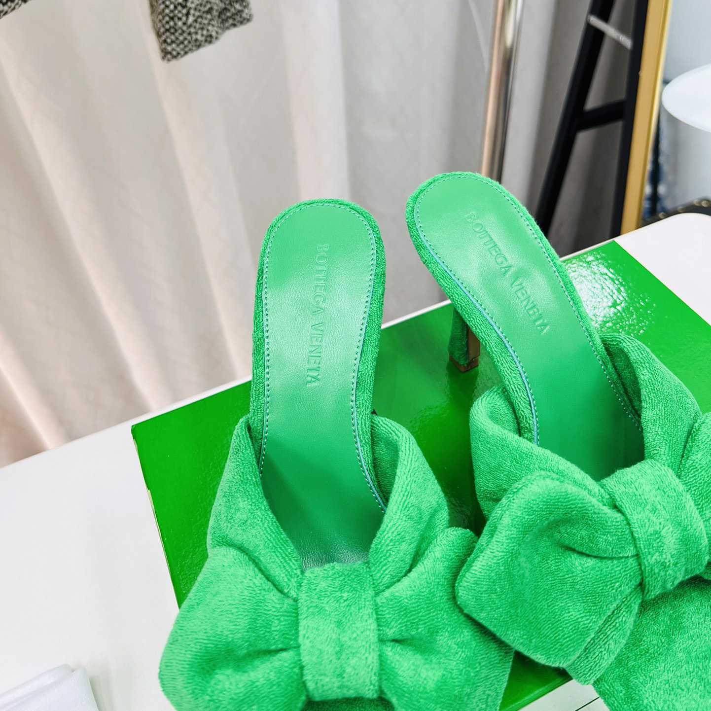 Bottega Veneta Green Heeled Sandals - DopestKickz