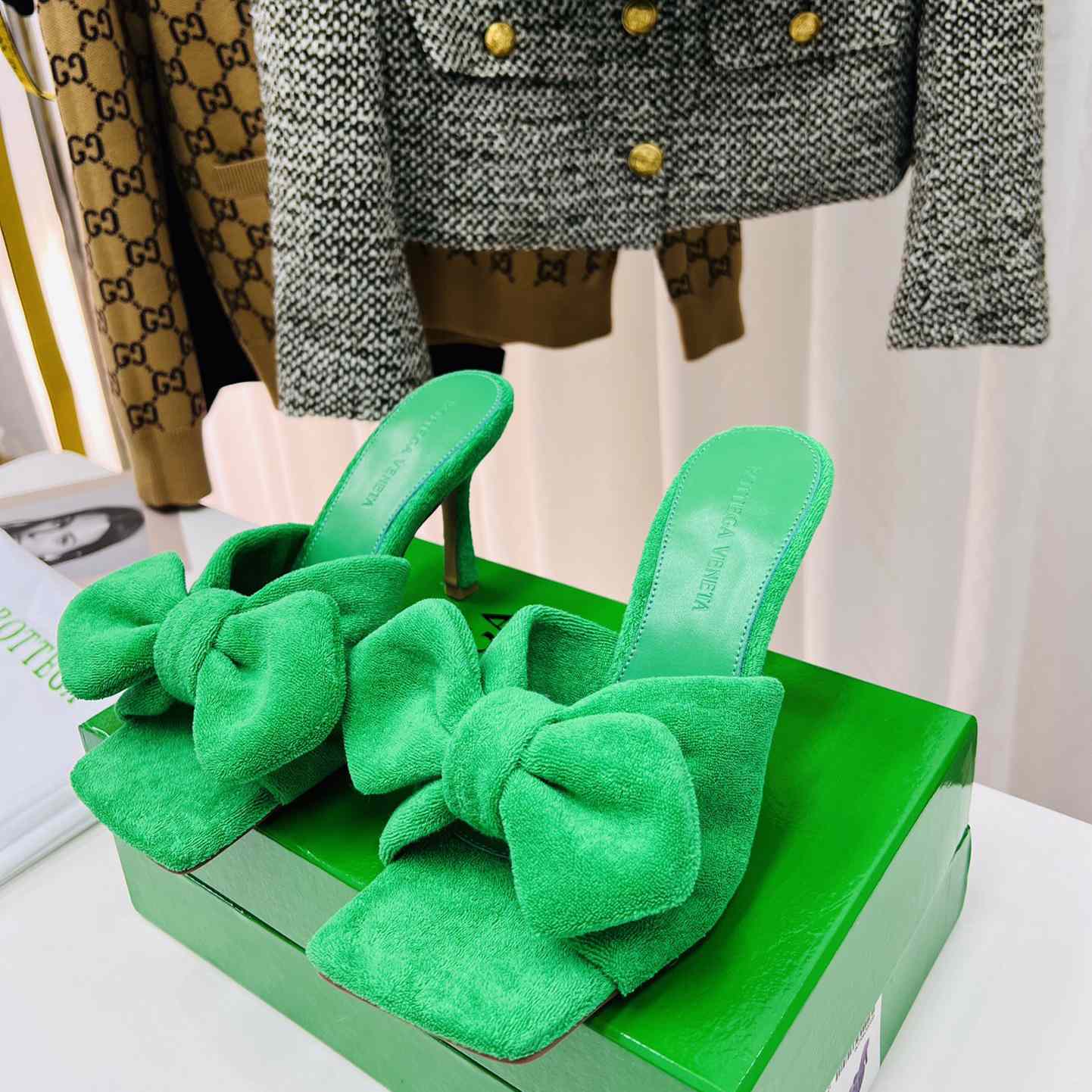 Bottega Veneta Green Heeled Sandals - DopestKickz