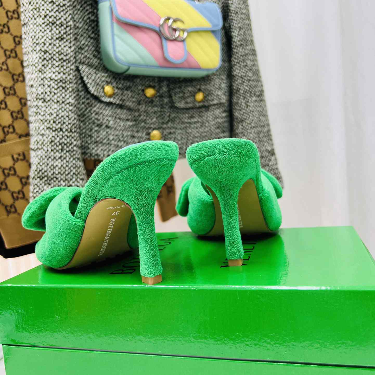Bottega Veneta Green Heeled Sandals - DopestKickz