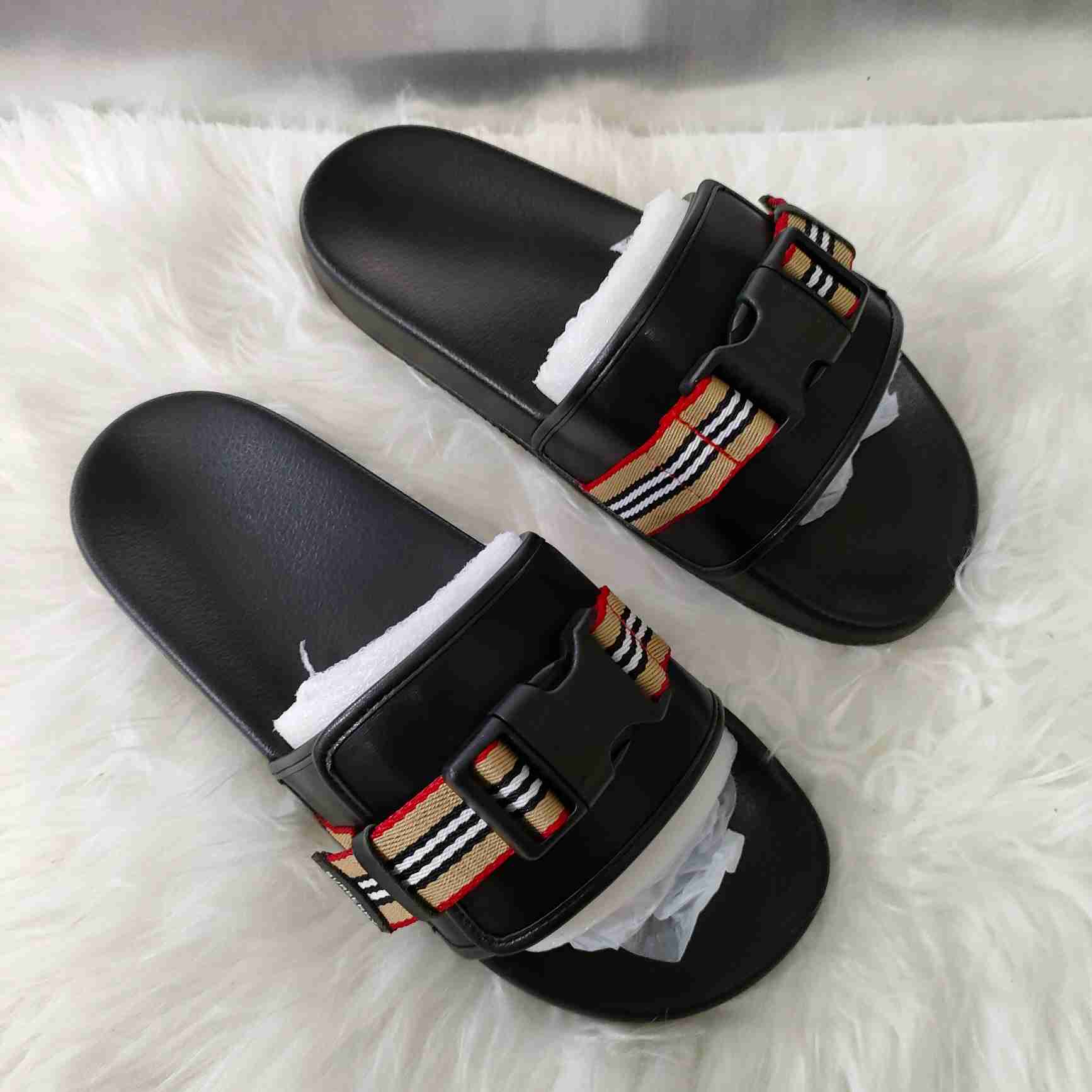 Burberry Icon Stripe Buckled Slides - DopestKickz