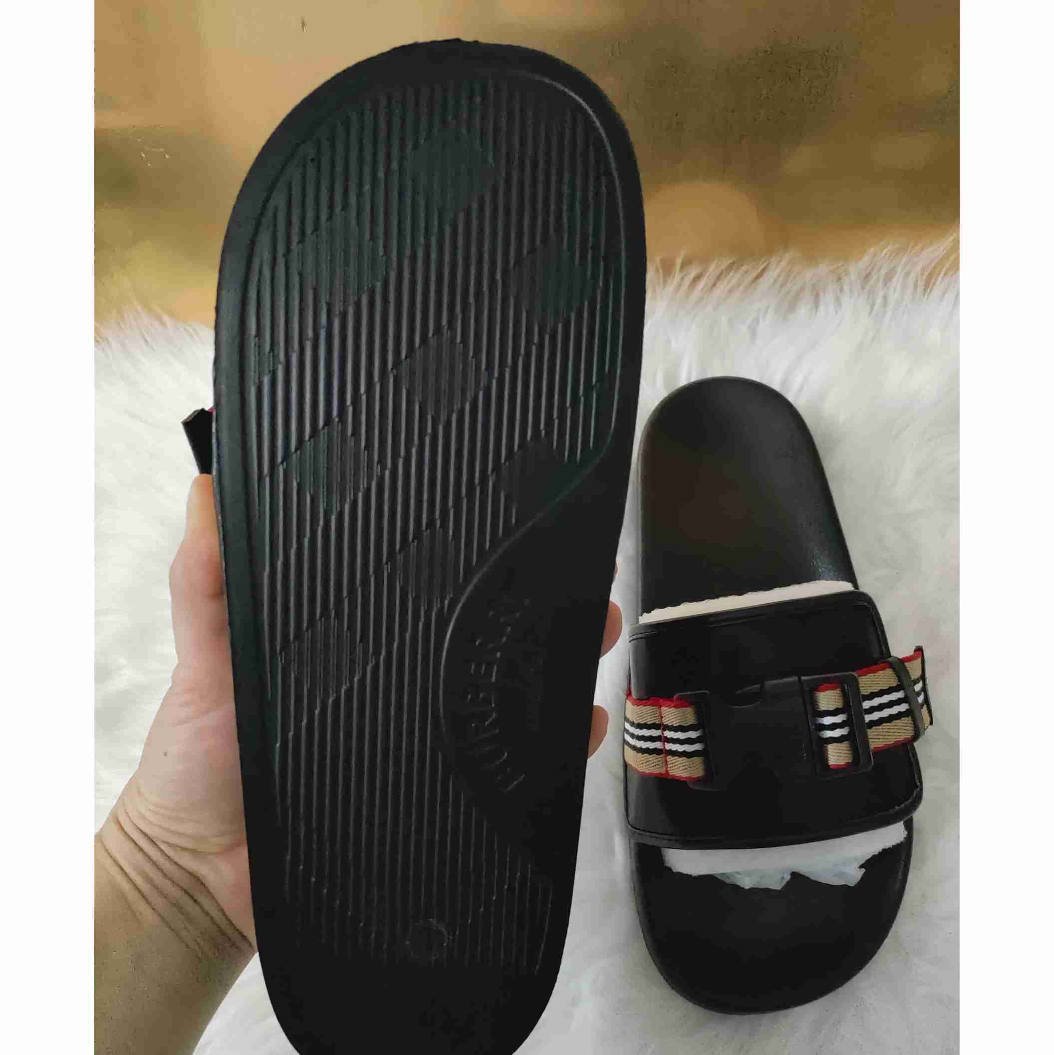 Burberry Icon Stripe Buckled Slides - DopestKickz