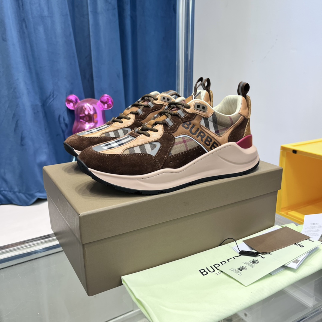 Burberry Logo Print Check And Suede Sneakers - DopestKickz
