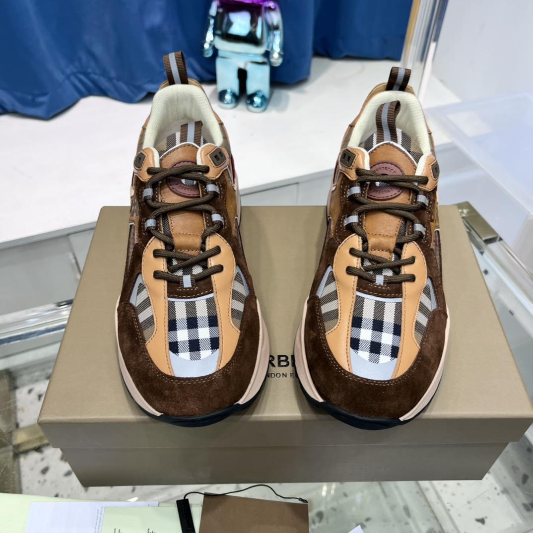 Burberry Logo Print Check And Suede Sneakers - DopestKickz