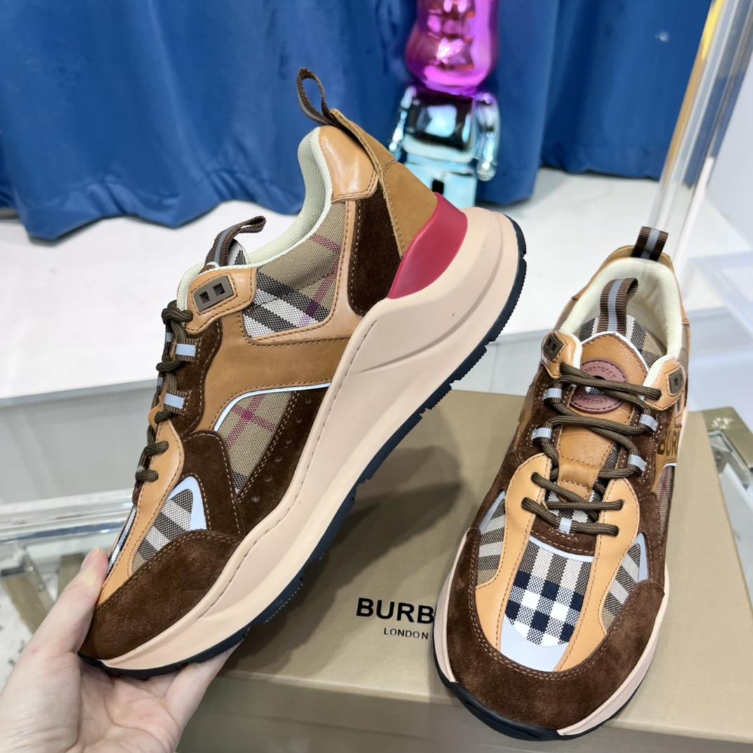 Burberry Logo Print Check And Suede Sneakers - DopestKickz