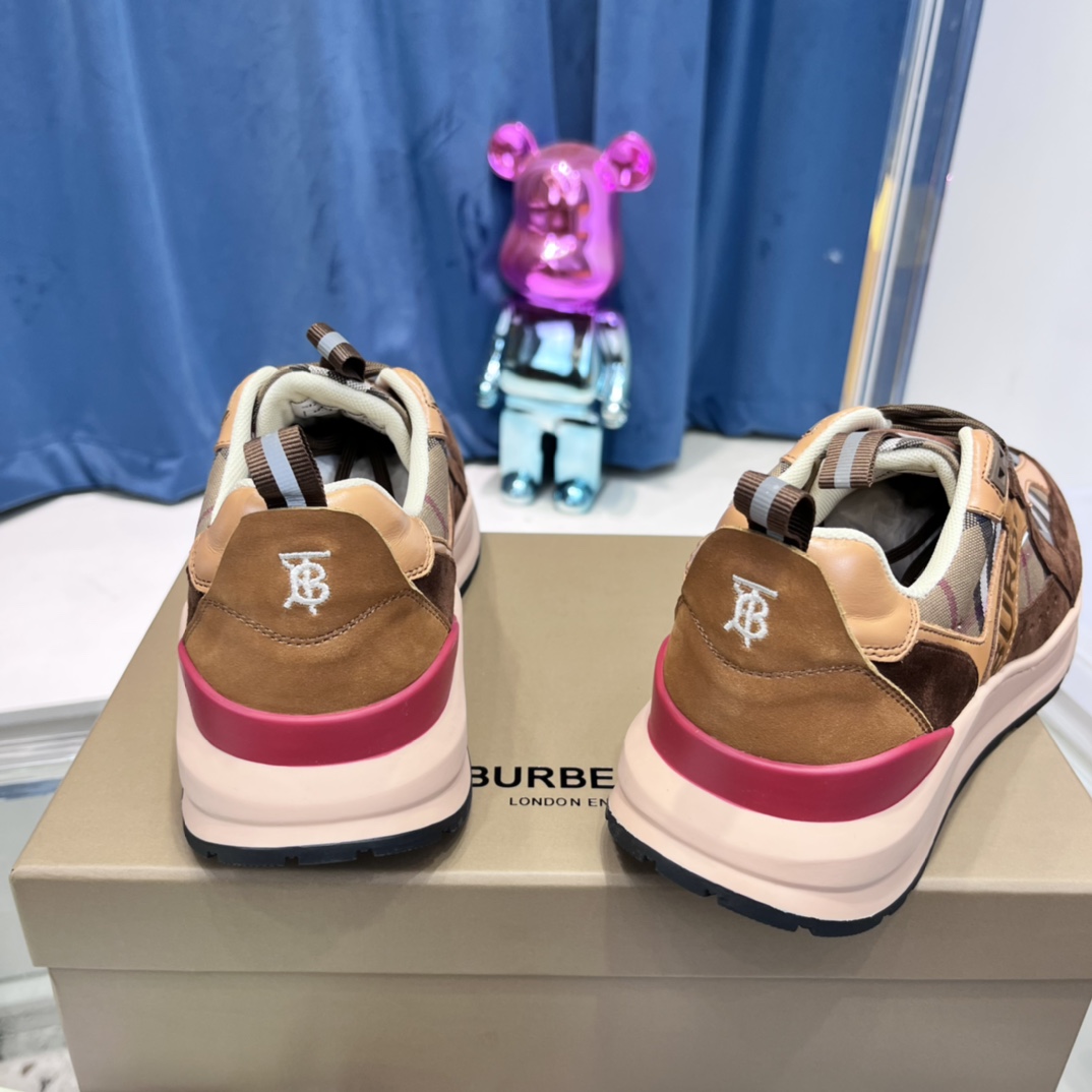 Burberry Logo Print Check And Suede Sneakers - DopestKickz