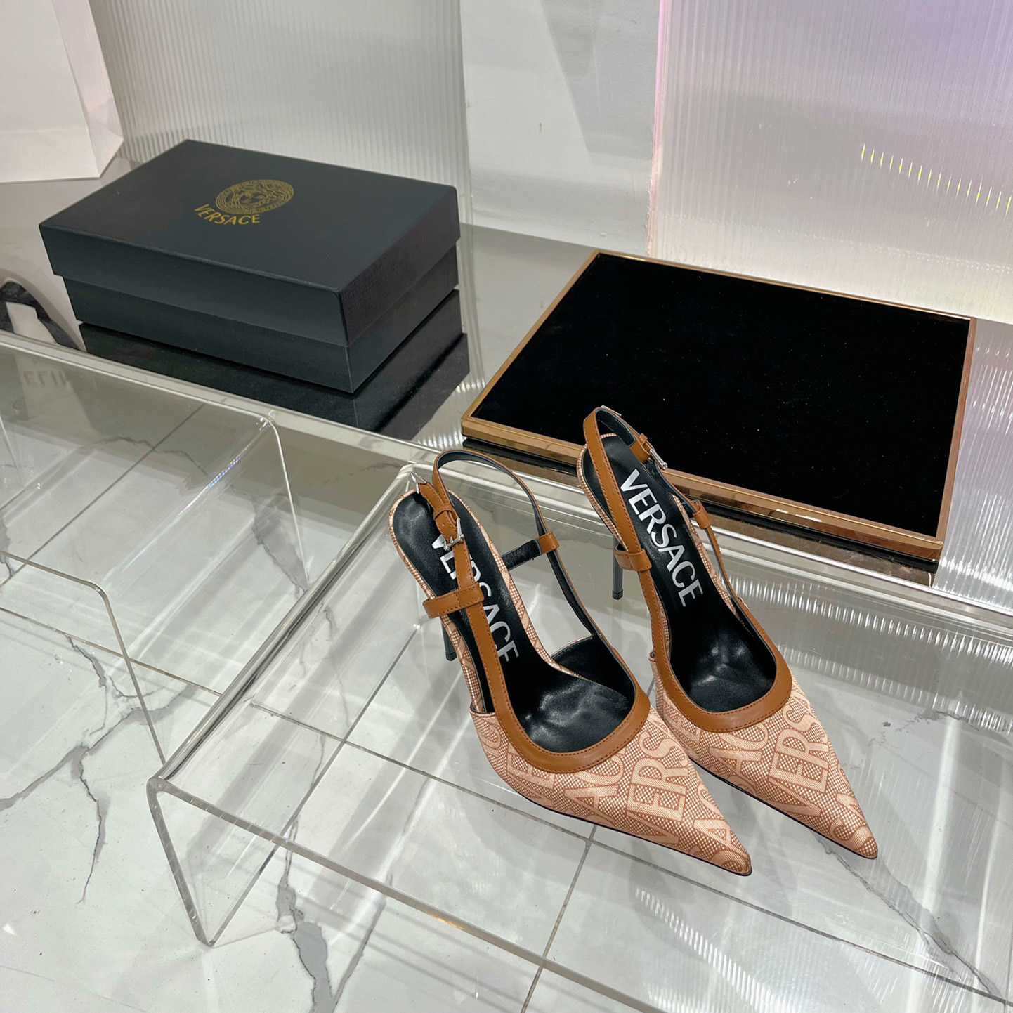Versace Logo-jacquard 110mm Slingback Pumps - DopestKickz